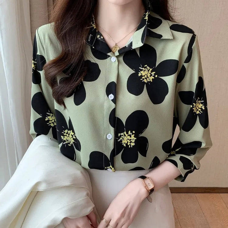 Ladies Chiffon Summer Wide Sleeve Turn-down Collar Eco-Friendly Long Loose Muslim Blouse