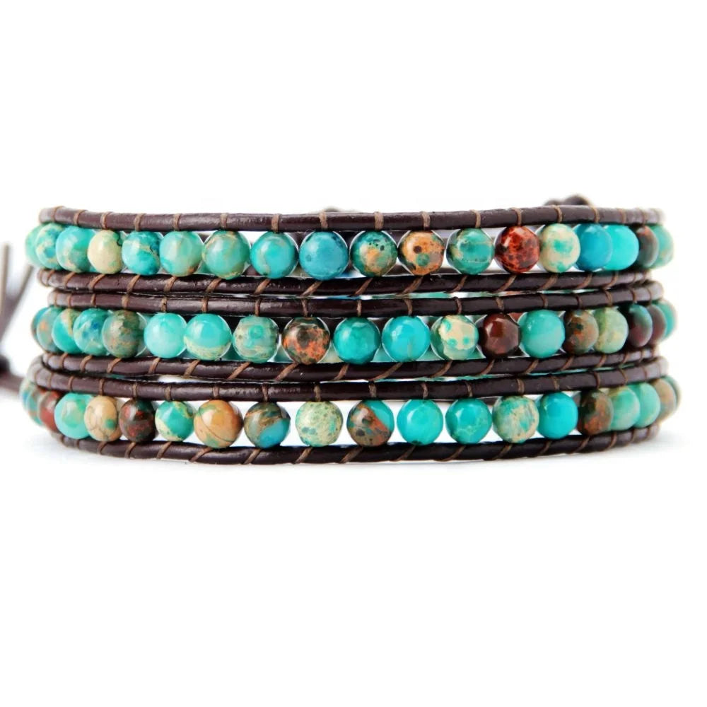 2026 Unique Retro 3-Layer Handmade Jasper Beads Wrap for Bracelet Boho Style Fashion Bangles for Men Women Wholesale Accessories