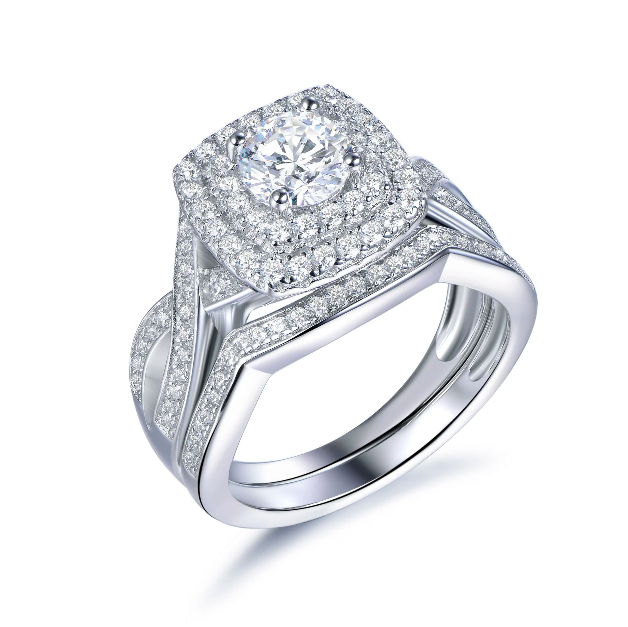 Kirin Jewelry Women's Wedding Rings O-Shape Zircon Bridal Engagement Finger Band Rhodium Plated Tennis Style for Gifts