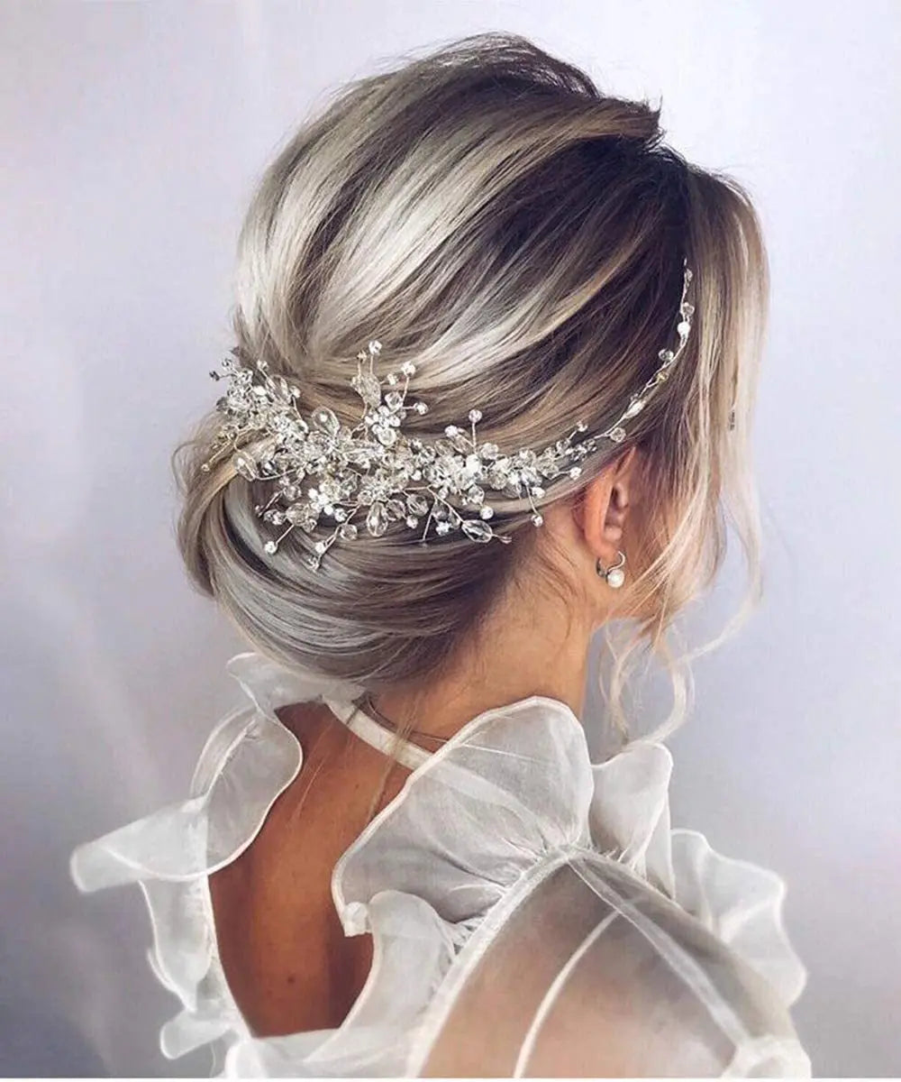 Elegant Shining Rhinestone Alloy Flower Long Tail Hair Clips Women Bridal Hair Accessories Wedding Headpiece