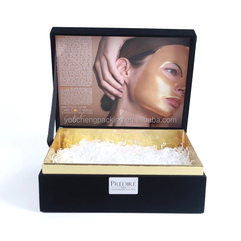 Luxury High-End Black Velvet Recycled Materials Gift Box Glossy Lamination Print Paper Embossing for Women's Skin Care Packaging