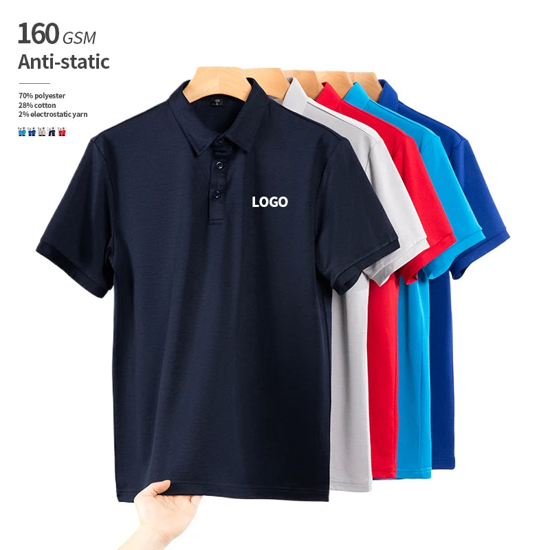 Anti-Static 150 GSM 28% Cotton 2% Electrostatic Yarn 70% Polyester Short-Sleeved Men Shirts Custom Shirt Manufacturer