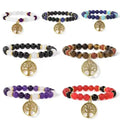 Handmade Natural Stone Tree of Life Pendant Elastic Bracelet tiger Eyes Turquoise Fashion Beads Bracelet