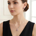 Ilona Fashion Elegant Women's Silver Plated 3A CZ Jewelry Set Pink Oval Necklace Stud Earrings for Women Bridal Wedding Gift