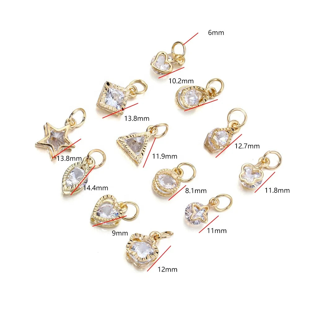 Classic Charms Star Heart Clover Flower Shaped Gold Plated Alloy Zircon Mini Unisex Bracelet Necklace Making