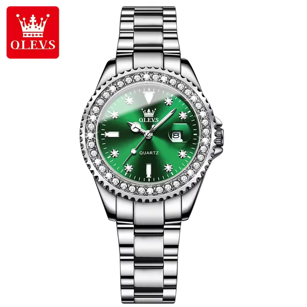 OLEVS 9945 Brand Luxury Women Watches Waterproof Stainless Steel Quartz Wrist Watches Crystal Date Function for Lady Elegant