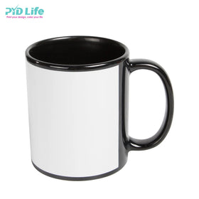 11oz Sublimation Black Mug with White Patch Custom Coated Ceramic Coffee Cup Wholesale Printing Blanks