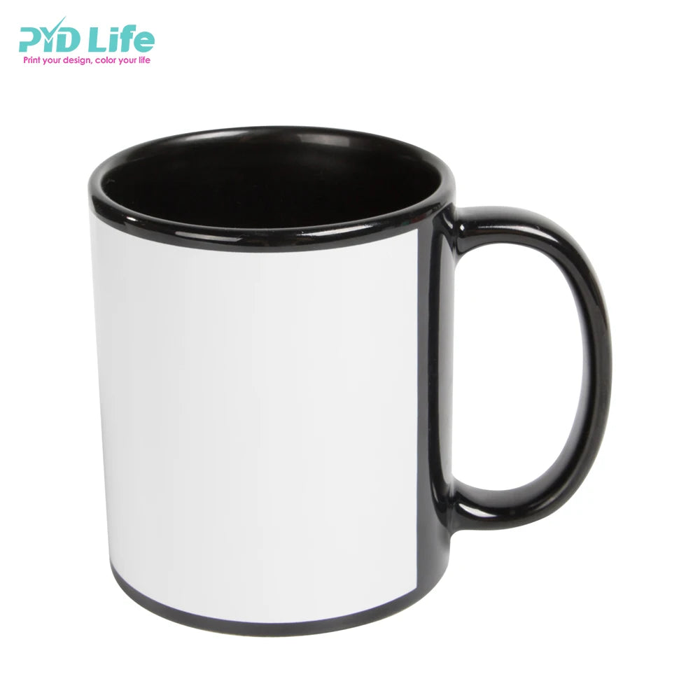 11oz Sublimation Black Mug with White Patch Custom Coated Ceramic Coffee Cup Wholesale Printing Blanks