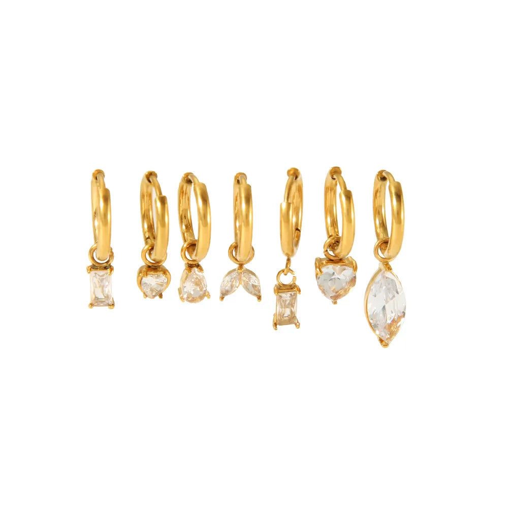 Light Luxury Exquisite Zircon Pendant Earrings 18K Gold Stainless Steel Heart Square Oval Drop Earrings Wholesale for Women