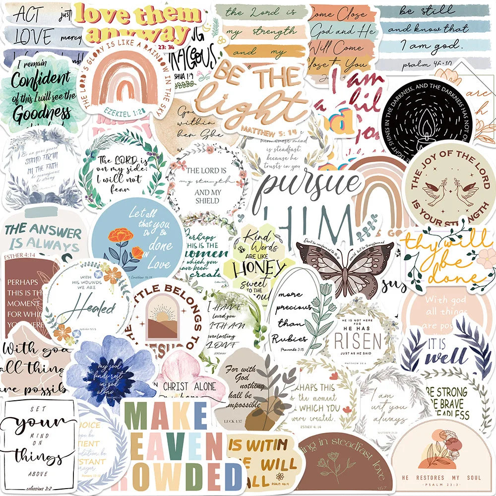 50Pcs New Original Fresh Bible Phrase Graffiti Stickers for Laptop Bottle Phone Vinyl Christian Quotes Sticker