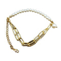 Korean Style Fashion 18k Gold Paperclip Chain Natural Freshwater Pearl Adjustable Bead Bracelet for Women Gift Handmade Jewelry
