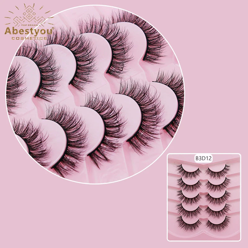 Abestyou 5 Pair Mink Eyelash Extensions Fluffy Messy Volume False Lashes Natural Look Eyelashes Box Packaging Vendor Accessories