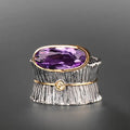 Huitan Big Oval Purple Cubic Zirconia Diamond 18k Gold Silver Plated Insta Chunky Rings Jewelry Women