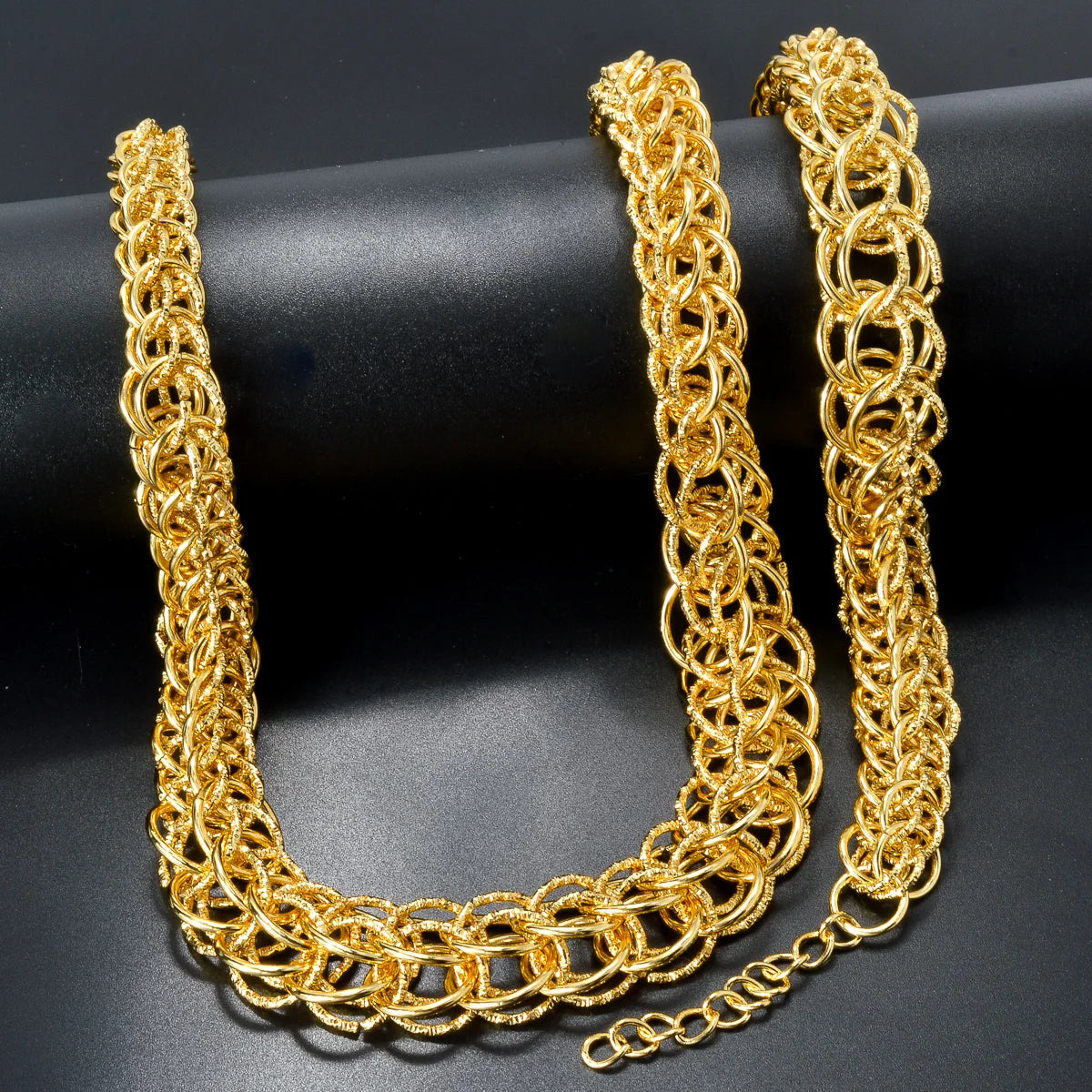 Dubai Gold Jewelry Set 14k Gold Plated Necklace and Bracelet Nigerian Wedding Jewelry Set