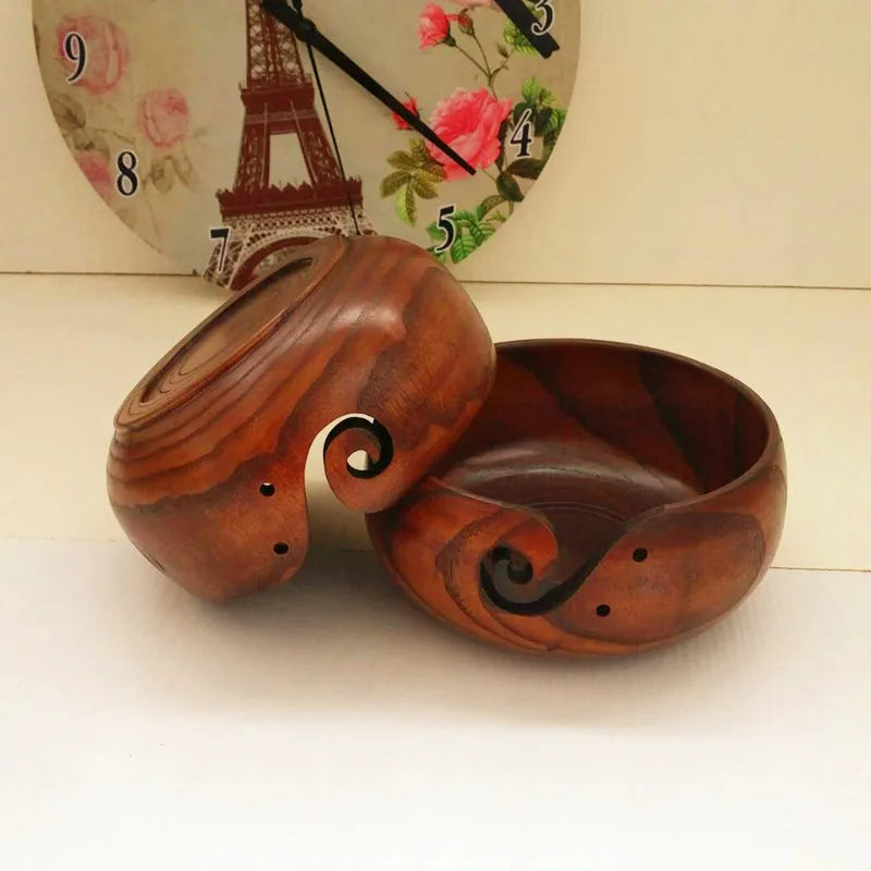 Handcrafted Round Wooden Yarn Storage Bowls for Spinning Wool Premium Eco-Friendly Salad Bowl Containers