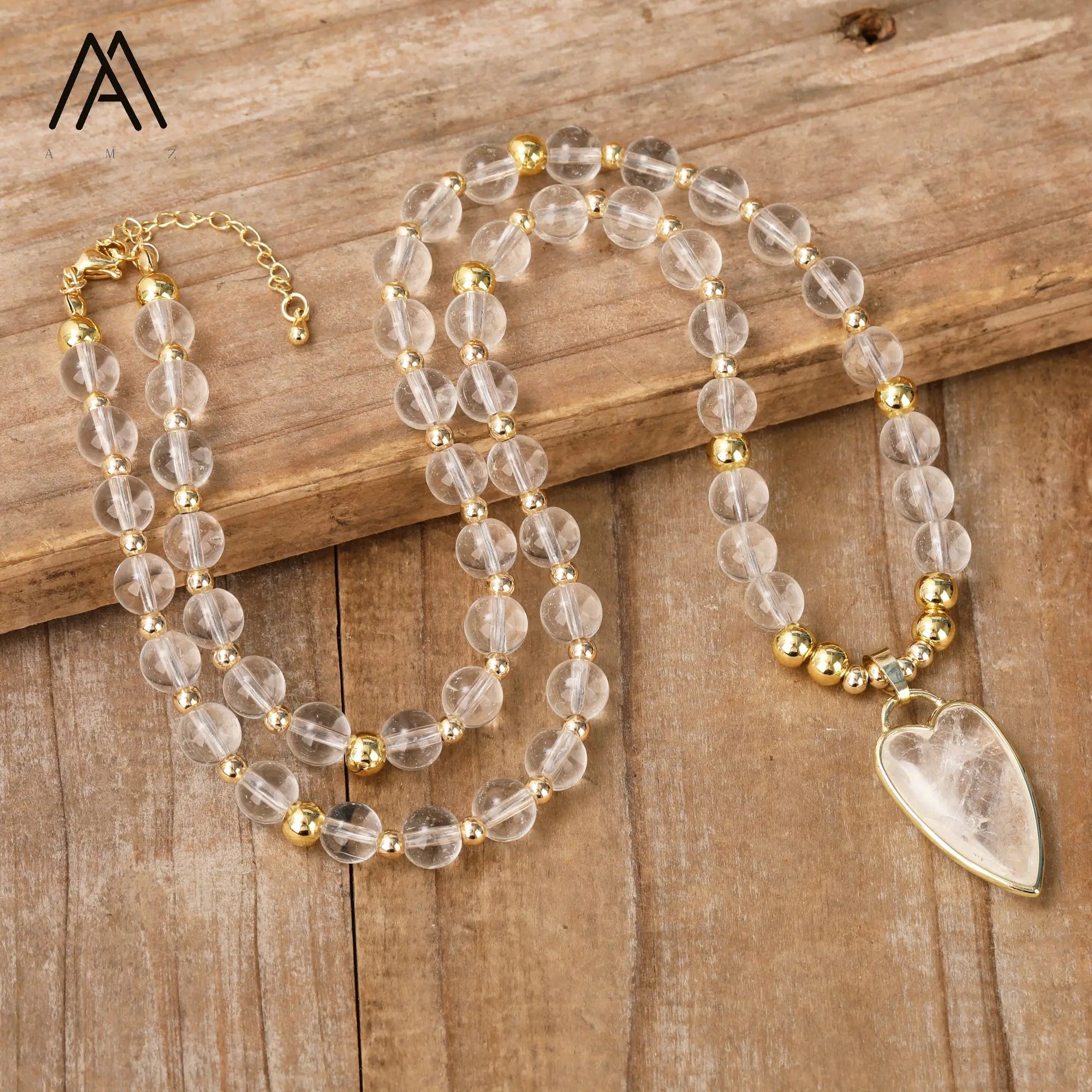 Clear Quartz Healing Crystal Heart Pendant LOVE Necklace Gift to Her Birthday Jewelry