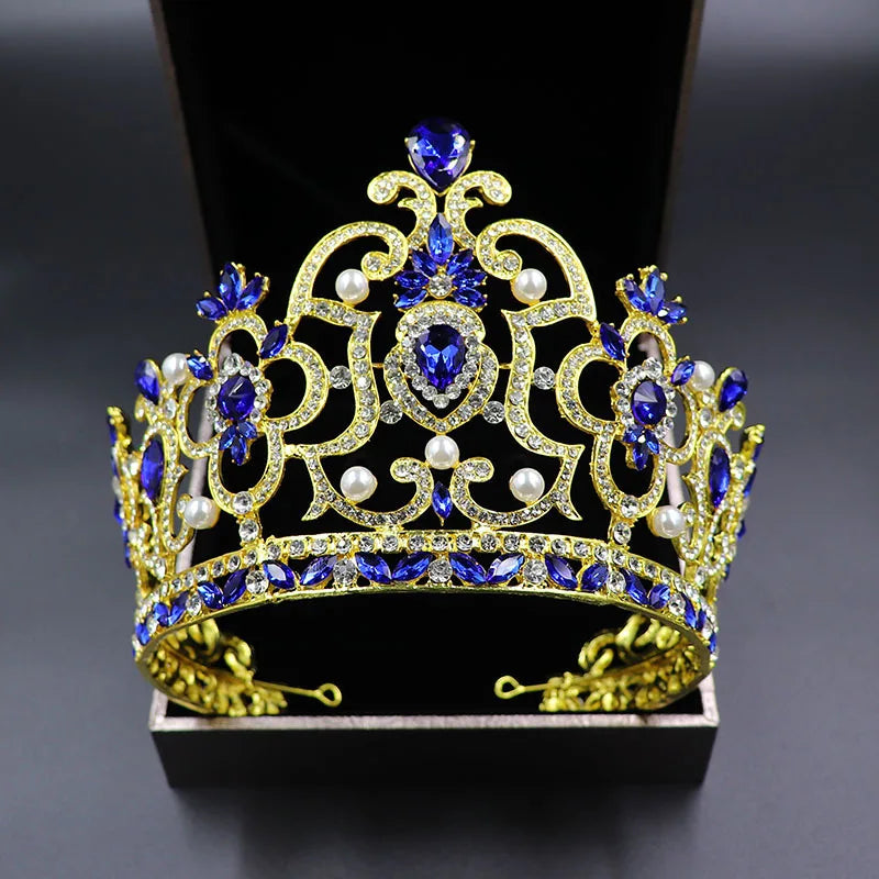 Miallo European Alloy Rhinestone Pearl Bride Big Crown Tiaras Wedding Bridal Headband Birthday Beauty Pageant Crown