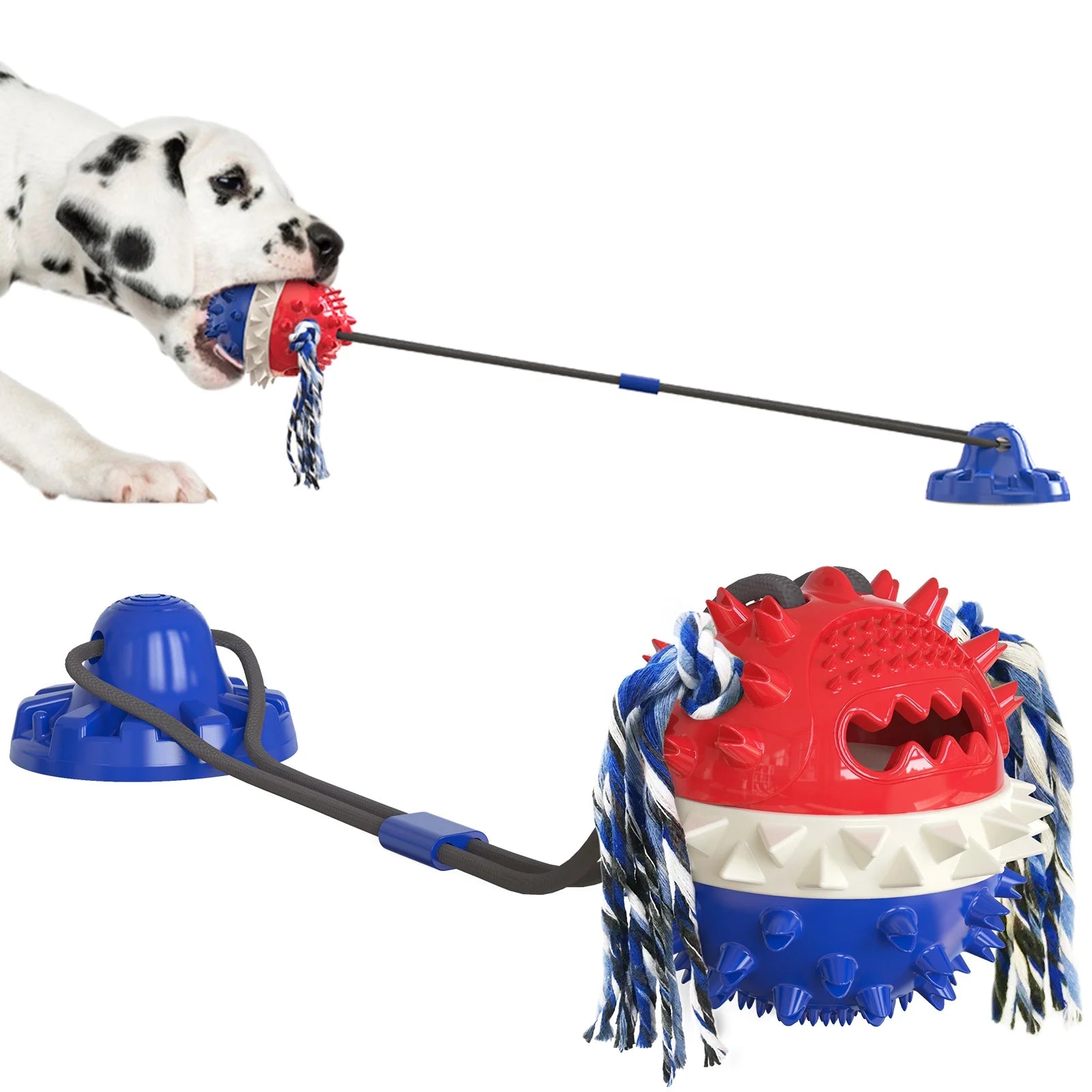 Suction Cup Dog Toy  Interactive Rope Squeaky Indestructible Dog Chew Toy for Aggressive Chewers