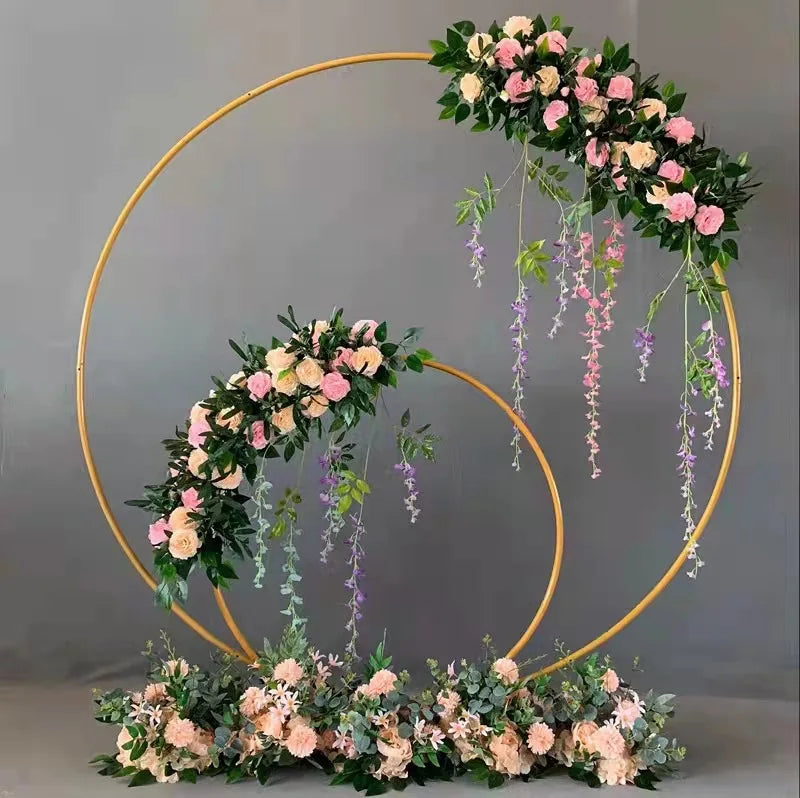 QSLH-K049 Golden Metal Circle Wedding Arch Decor Balloon Birthday Graduation Wedding Decoration Event Party Arch Backdrop