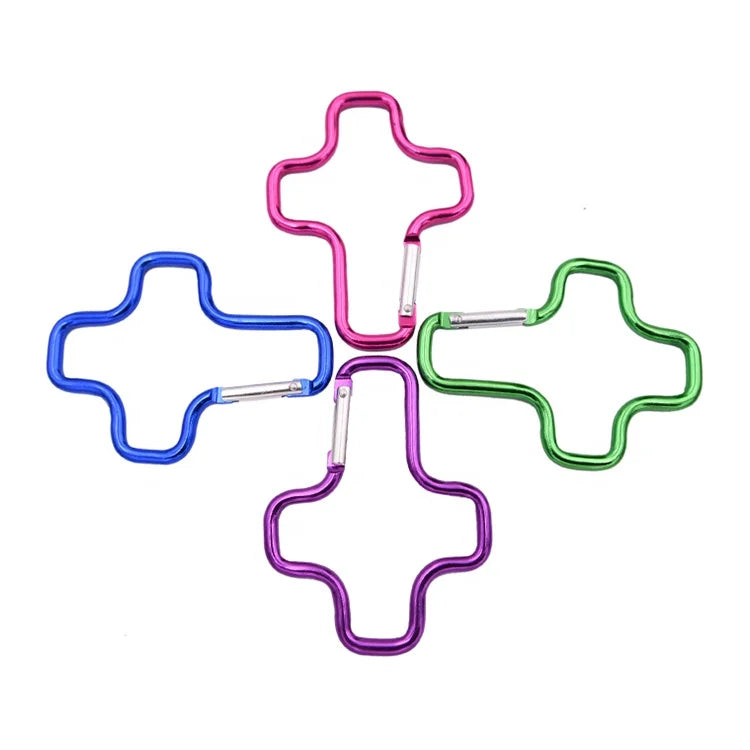 Aluminum Creative Cross Shaped Carabiner Keychain Lightweight Novelty Decorative Snap Hook for Keys Backpacks & Gifts
