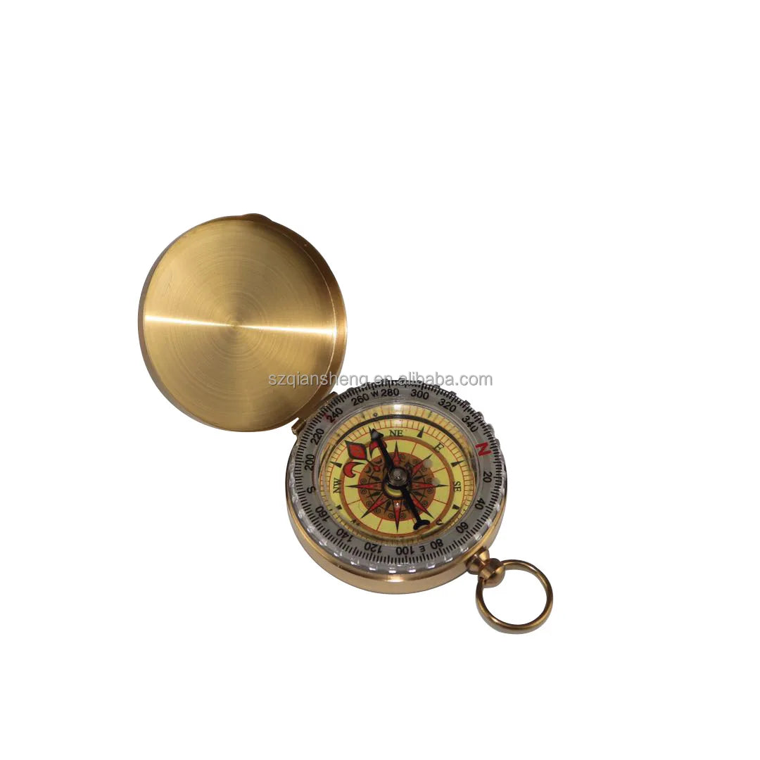 New Compass Waterproof With Luminous Camping Hiking Brass Gold Compass Collection Gift Pocket Watch Retro Portable Compass