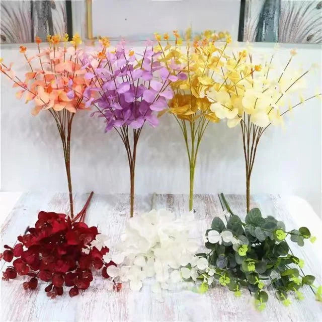High Quality Fabric Faux Eucalyptus Grass Branches Leaves Artificial Greenery