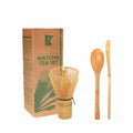 Bambus 100% Handmade Chinese Ceramic Matcha Tea Set Three-Piece Kit Including Bamboo Whisk Scoop Tea Bowl with Box for Gift