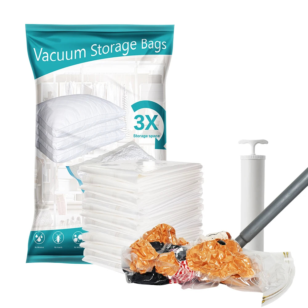 Foldable Vacuum Compressed Bag Space-Saving Zipper Closure for Clothing Bedding Shoes Dustproof Cover for Wardrobe or Travel