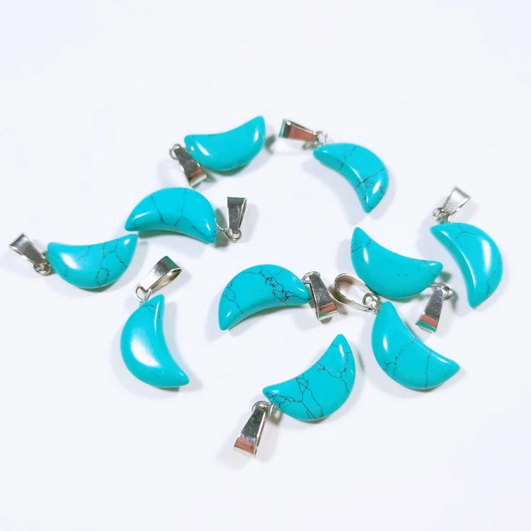 Huiying Natural blue turquoise carving necklace lucky charm moon pendant Jewelry