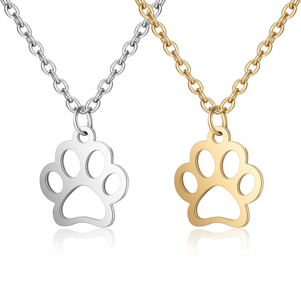Gold Plated Dog Paw Print Pendant Necklace Simple Stainless Steel Animal Paw Print Pendant Necklace