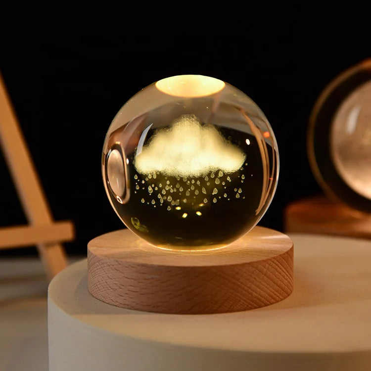 Crystal 3d Ball Night Lamp Solar System Glass Crystal Ball Luminous Wooden Tabletop Ornament Festival Graduation Gift