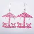 Wholesale Romantic Pink Sequin Amusement Park Crystal Glitter Cute Girl Acrylic Carousel Trendy Anniversary Drop Earrings Unisex