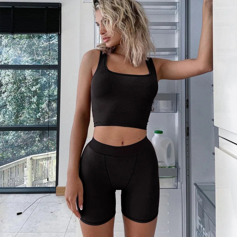 Women Custom Biker Shorts Sets Two Piece Crop tank Top Summer Outfits Ladies's Solid Blank Clothing