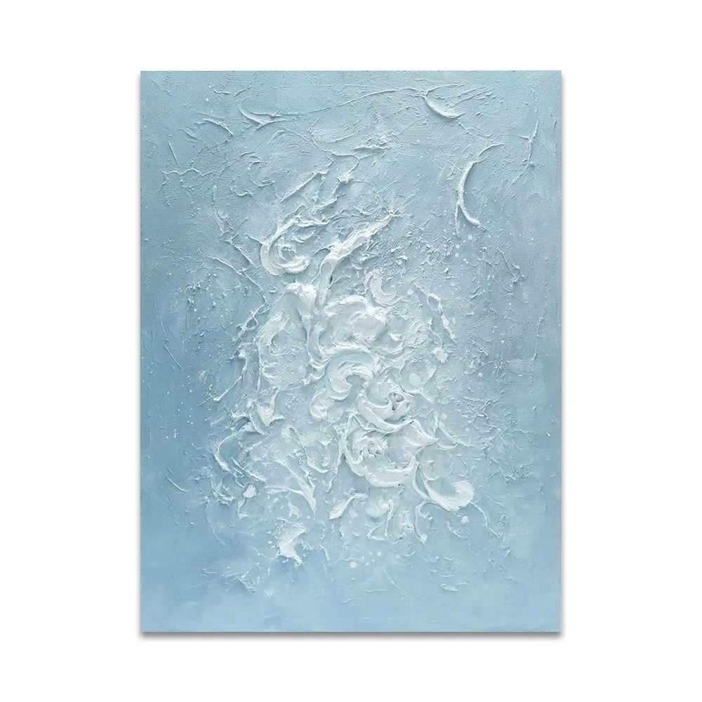 Wholesale Simple Original Light Blue Oil Painting Wave Hand-painted Texture Monochromatic Abstract 75x100cm Environmentally