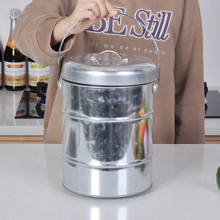 1.3 Gallon Home Compost Pail Charcoal Filter Food Waste Bin Stainless Steel Countertop Worm Compost Bin for Kitchen