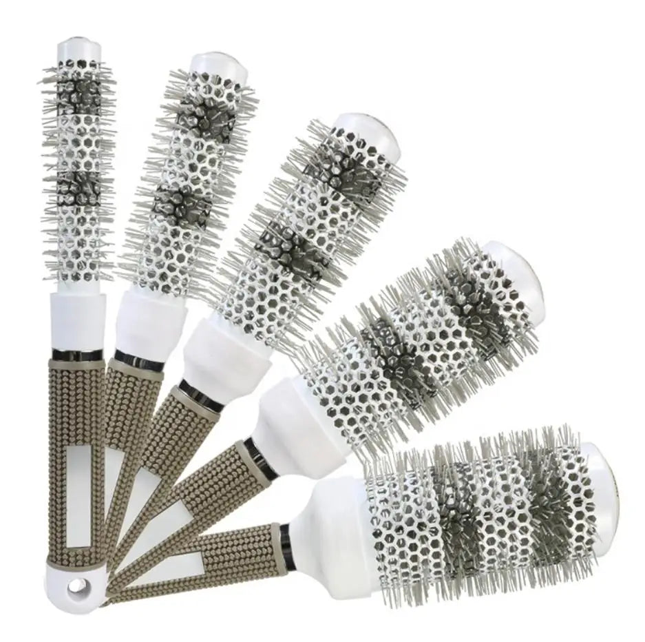 Wholesale Professional Round High-Resistance Ceramic Salon Hairbrush with Nylon Bristles and Silicone Handle Custom Logo