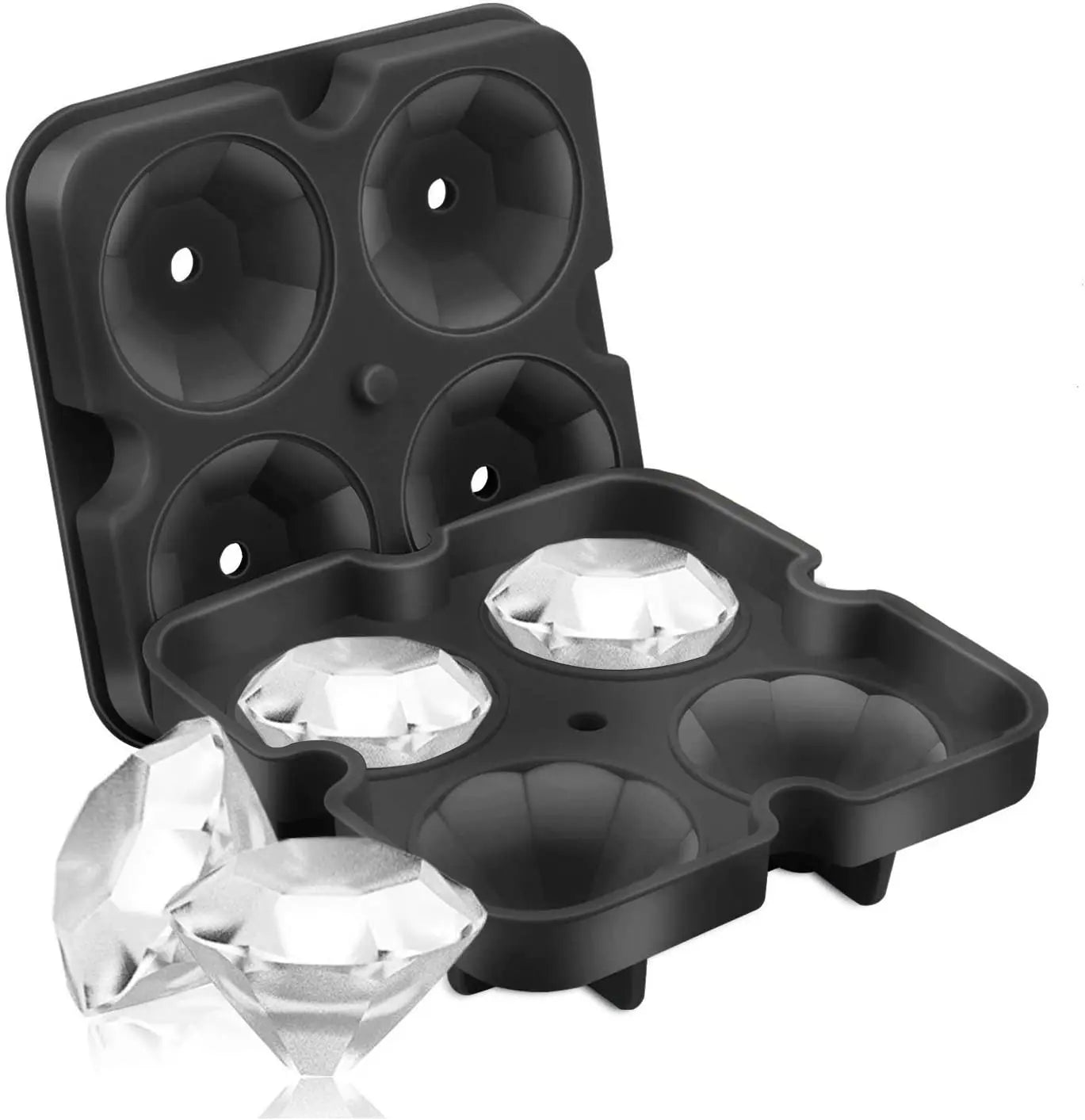 Silicone Flexible 4-Ice Trays Maker Easy Release Stackable Ice Trays for Chilling Whiskey Cocktails Diamond Ice Cube Molds