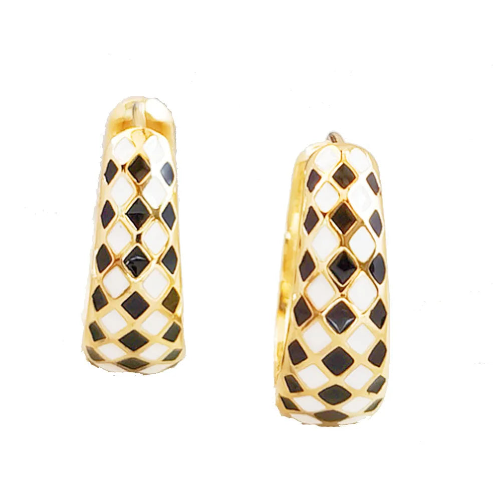 Wholesale 925 Sterling Silver  Creole Checked Dome Hoop Earring Gold Plated Huggie  Jewelry Earring Women