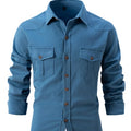 2025 Spring Fall Collection Men's Casual Crocheted Cotton Shirts Pockets Solid Plain Long Sleeve Shirt Thickened Algodon Fabric