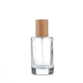 Refill 50ml Perfume Spray Bottle Skincare Fine Mist Cosmetic Packaging Screw Round Wood Cover Empty Perfume Glass Bottle