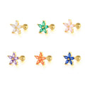 925 Sterling Silver Gold Rhodium Plated Flower Diamond Stud Earrings with Cute Trendy Pierced Thread for Parties and Gifts