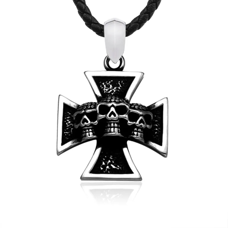 SS8-246P Stainless Steel Cross Skull Pendant Chain Necklace Punk Men Jewelry
