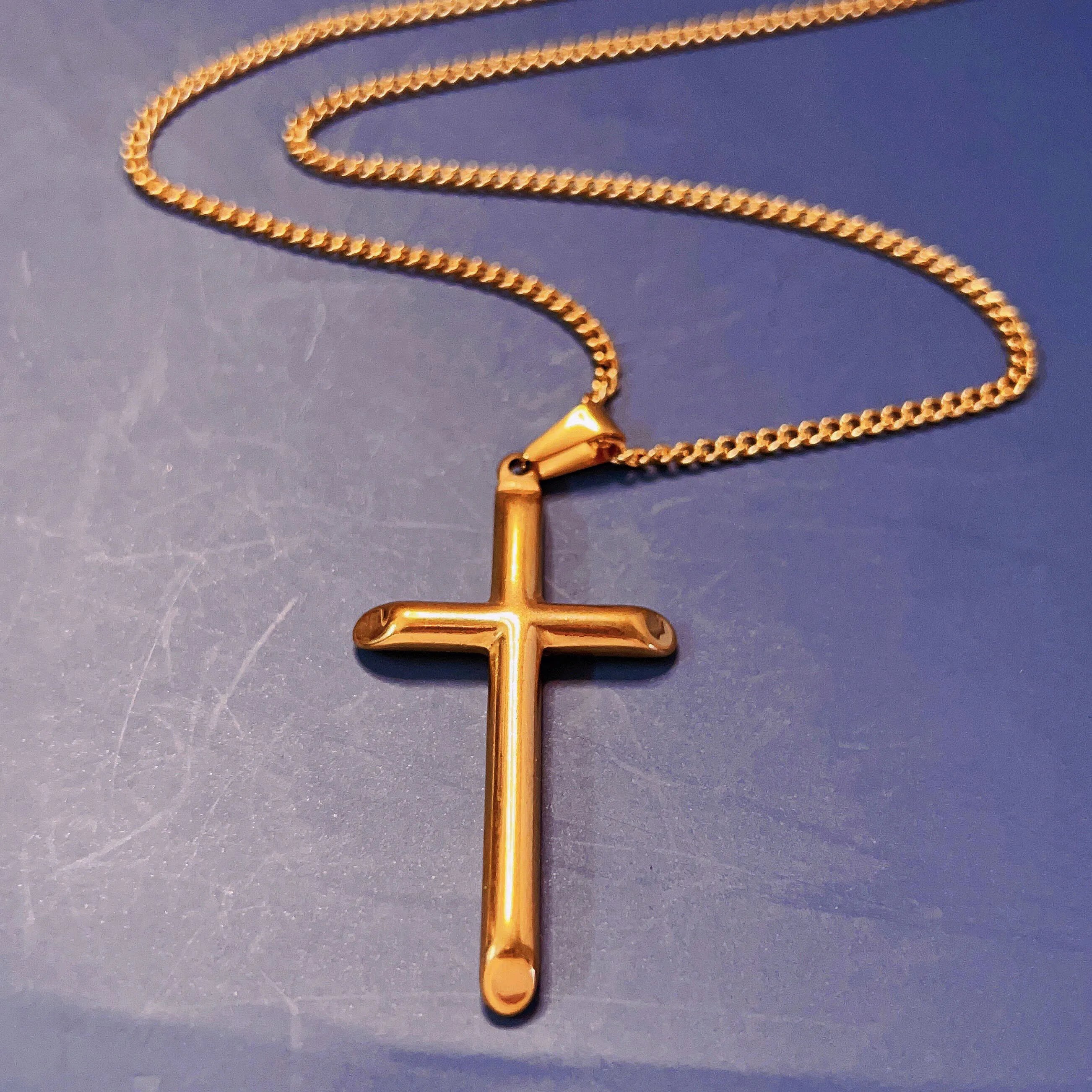Retro Religious Jewelry Cross Bar Necklace for Men Women Stainless Steel Cross Pendant Faith Cross Chain Necklace Gifts