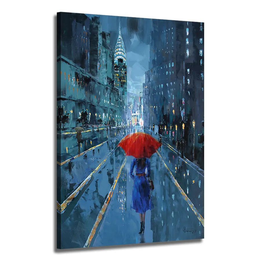 Original Art Factory Modern Style Girl Umbrella Print Streetscape Canvas Oil Painting OEM&ODM Home Wall Art
