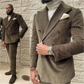 Corduroy Men's Suits 2 Pieces Double Breasted Peaked Lapel Costume Homme Slim Autumn Retro Tooling for Wedding Groom Jacket Pant