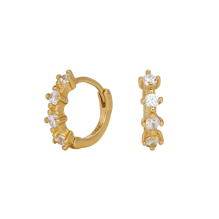 SP Cute Zircon Hoops Minimalist S925 Sterling Silver Zircon Hoop Earrings 18K Gold Plated