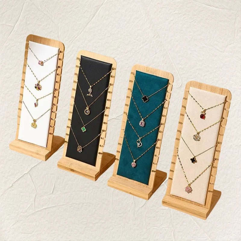 Hot Sale Jewelry Display Props Bamboo Wood Leather Detachable Jewelry Display Stand for Chain Necklace Display
