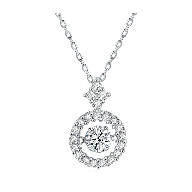 Flexible Round Setting halo 5mm 0.5ct Moissanite 18kgp Silver Necklace Set for Woman