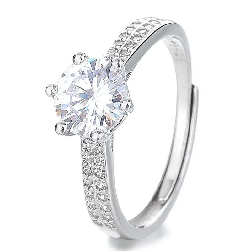 New Fashion 925 Silver Ring Zircon Ring Girls' Boutique Jewelry Pure Silver Women's High End Wedding Ring