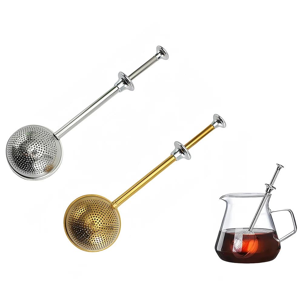 Professional Pushing Handle Ball Shape Stainless Steel Tea Strainer Tea Infuser for Brewing Loose Leaf Tea